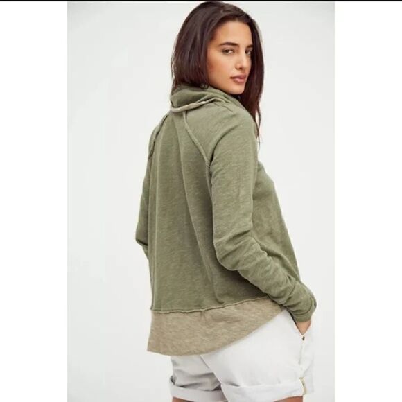 Free People | FP Beach Cotton Cocoon Cowl Long Sleeve Pullover in Green | XS/S - Picture 7 of 9